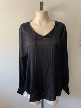 Nile Tie Front Flowy Blouse Silky 100% Viscose Smocked Cuffs Size XL